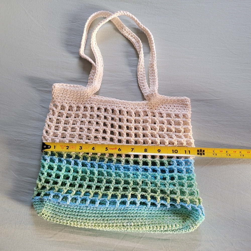 Handmade Crochet Market Bag Cotton Mesh Tote Eco-Friendly Reusable Grocery Bag - Picture 10 of 11